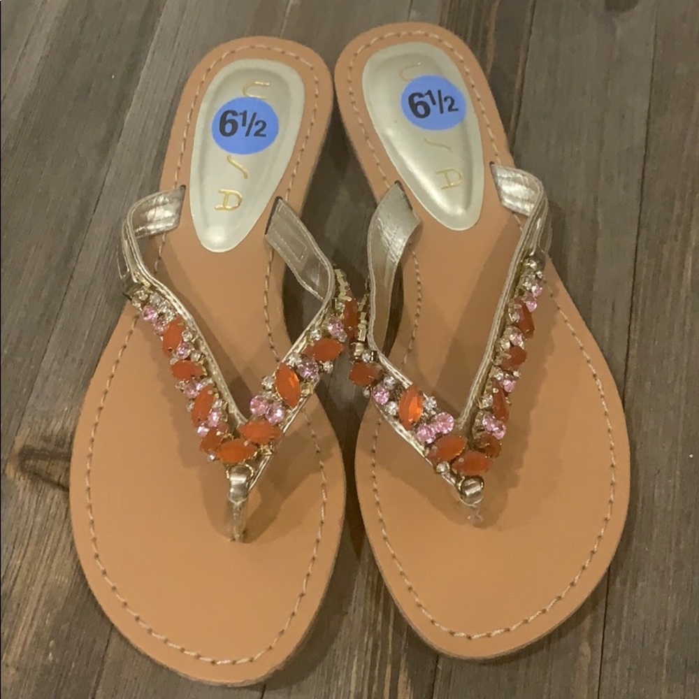 Unisa Brand Jeweled Flip Flop Thong Sandals